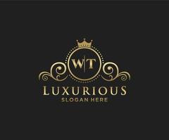 Initial WT Letter Royal Luxury Logo template in vector art for Restaurant, Royalty, Boutique, Cafe, Hotel, Heraldic, Jewelry, Fashion and other vector illustration.