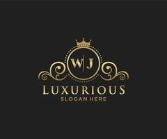 Initial WJ Letter Royal Luxury Logo template in vector art for Restaurant, Royalty, Boutique, Cafe, Hotel, Heraldic, Jewelry, Fashion and other vector illustration.
