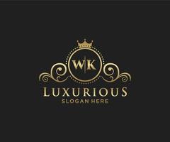 Initial WK Letter Royal Luxury Logo template in vector art for Restaurant, Royalty, Boutique, Cafe, Hotel, Heraldic, Jewelry, Fashion and other vector illustration.