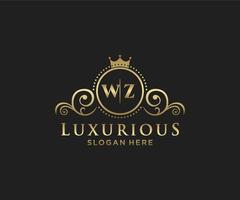 Initial WZ Letter Royal Luxury Logo template in vector art for Restaurant, Royalty, Boutique, Cafe, Hotel, Heraldic, Jewelry, Fashion and other vector illustration.