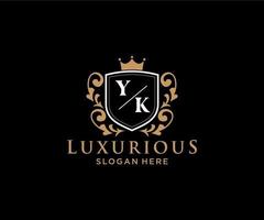 Initial YK Letter Royal Luxury Logo template in vector art for Restaurant, Royalty, Boutique, Cafe, Hotel, Heraldic, Jewelry, Fashion and other vector illustration.