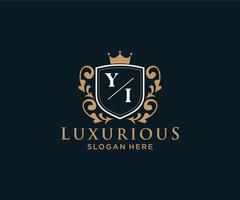 Initial YI Letter Royal Luxury Logo template in vector art for Restaurant, Royalty, Boutique, Cafe, Hotel, Heraldic, Jewelry, Fashion and other vector illustration.