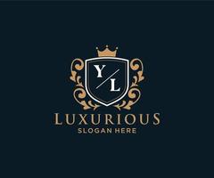 Initial YL Letter Royal Luxury Logo template in vector art for Restaurant, Royalty, Boutique, Cafe, Hotel, Heraldic, Jewelry, Fashion and other vector illustration.