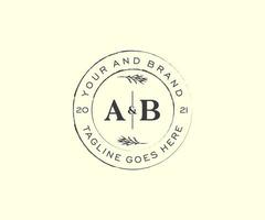 initial AB letters floral frames. Botanical feminine editable premade monoline unique decoration for greeting card, wedding invitation. vector