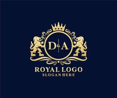 Initial DA Letter Lion Royal Luxury Logo template in vector art for Restaurant, Royalty, Boutique, Cafe, Hotel, Heraldic, Jewelry, Fashion and other vector illustration.