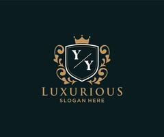 Initial YY Letter Royal Luxury Logo template in vector art for Restaurant, Royalty, Boutique, Cafe, Hotel, Heraldic, Jewelry, Fashion and other vector illustration.