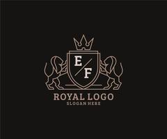 Initial EF Letter Lion Royal Luxury Logo template in vector art for Restaurant, Royalty, Boutique, Cafe, Hotel, Heraldic, Jewelry, Fashion and other vector illustration.