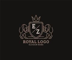 Initial EZ Letter Lion Royal Luxury Logo template in vector art for Restaurant, Royalty, Boutique, Cafe, Hotel, Heraldic, Jewelry, Fashion and other vector illustration.