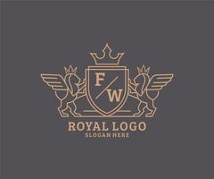 Initial FW Letter Lion Royal Luxury Heraldic,Crest Logo template in vector art for Restaurant, Royalty, Boutique, Cafe, Hotel, Heraldic, Jewelry, Fashion and other vector illustration.