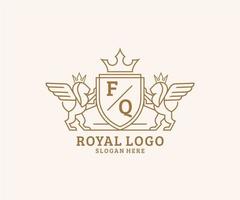 Initial FQ Letter Lion Royal Luxury Heraldic,Crest Logo template in vector art for Restaurant, Royalty, Boutique, Cafe, Hotel, Heraldic, Jewelry, Fashion and other vector illustration.