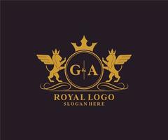 Initial GA Letter Lion Royal Luxury Heraldic,Crest Logo template in vector art for Restaurant, Royalty, Boutique, Cafe, Hotel, Heraldic, Jewelry, Fashion and other vector illustration.