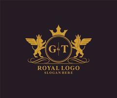 Initial GT Letter Lion Royal Luxury Heraldic,Crest Logo template in vector art for Restaurant, Royalty, Boutique, Cafe, Hotel, Heraldic, Jewelry, Fashion and other vector illustration.