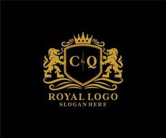 Initial CQ Letter Lion Royal Luxury Logo template in vector art for Restaurant, Royalty, Boutique, Cafe, Hotel, Heraldic, Jewelry, Fashion and other vector illustration.