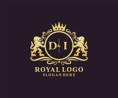 Initial DI Letter Lion Royal Luxury Logo template in vector art for Restaurant, Royalty, Boutique, Cafe, Hotel, Heraldic, Jewelry, Fashion and other vector illustration.