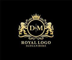 Initial DM Letter Lion Royal Luxury Logo template in vector art for Restaurant, Royalty, Boutique, Cafe, Hotel, Heraldic, Jewelry, Fashion and other vector illustration.