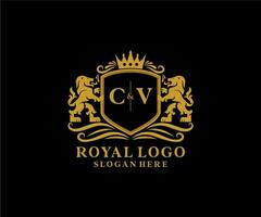 Initial CV Letter Lion Royal Luxury Logo template in vector art for Restaurant, Royalty, Boutique, Cafe, Hotel, Heraldic, Jewelry, Fashion and other vector illustration.