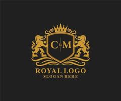 Initial CM Letter Lion Royal Luxury Logo template in vector art for Restaurant, Royalty, Boutique, Cafe, Hotel, Heraldic, Jewelry, Fashion and other vector illustration.
