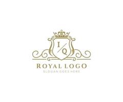 Initial IQ Letter Luxurious Brand Logo Template, for Restaurant, Royalty, Boutique, Cafe, Hotel, Heraldic, Jewelry, Fashion and other vector illustration.