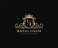 Initial IZ Letter Luxurious Brand Logo Template, for Restaurant, Royalty, Boutique, Cafe, Hotel, Heraldic, Jewelry, Fashion and other vector illustration.