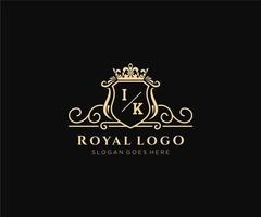 Initial IK Letter Luxurious Brand Logo Template, for Restaurant, Royalty, Boutique, Cafe, Hotel, Heraldic, Jewelry, Fashion and other vector illustration.