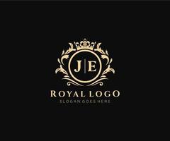 Initial JE Letter Luxurious Brand Logo Template, for Restaurant, Royalty, Boutique, Cafe, Hotel, Heraldic, Jewelry, Fashion and other vector illustration.