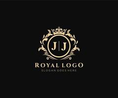 Initial JJ Letter Luxurious Brand Logo Template, for Restaurant, Royalty, Boutique, Cafe, Hotel, Heraldic, Jewelry, Fashion and other vector illustration.