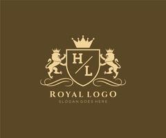 Initial HL Letter Lion Royal Luxury Heraldic,Crest Logo template in vector art for Restaurant, Royalty, Boutique, Cafe, Hotel, Heraldic, Jewelry, Fashion and other vector illustration.