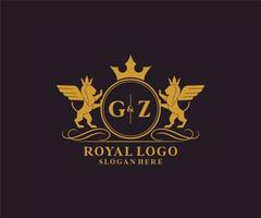 Initial GZ Letter Lion Royal Luxury Heraldic,Crest Logo template in vector art for Restaurant, Royalty, Boutique, Cafe, Hotel, Heraldic, Jewelry, Fashion and other vector illustration.