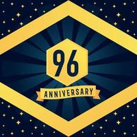 96 year anniversary logotype design with blue twist infinity multiple line design in yellow color border template vector illustration