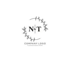 initial NT letters Beautiful floral feminine editable premade monoline logo suitable for spa salon skin hair beauty boutique and cosmetic company. vector