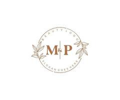 initial MP letters Beautiful floral feminine editable premade monoline logo suitable for spa salon skin hair beauty boutique and cosmetic company. vector