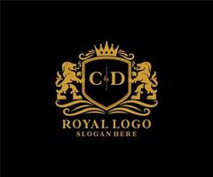 Initial CD Letter Lion Royal Luxury Logo template in vector art for Restaurant, Royalty, Boutique, Cafe, Hotel, Heraldic, Jewelry, Fashion and other vector illustration.
