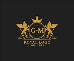 Initial GM Letter Lion Royal Luxury Heraldic,Crest Logo template in vector art for Restaurant, Royalty, Boutique, Cafe, Hotel, Heraldic, Jewelry, Fashion and other vector illustration.