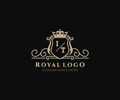 Initial IT Letter Luxurious Brand Logo Template, for Restaurant, Royalty, Boutique, Cafe, Hotel, Heraldic, Jewelry, Fashion and other vector illustration.