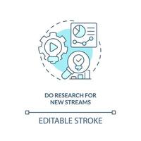 Research for new streams turquoise concept icon. Video statistics. Blog analytics abstract idea thin line illustration. Isolated outline drawing. Editable stroke vector