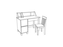 study table with chair vector design and illustration. study table with chair vector design and outline. study table with chair isolated white background.