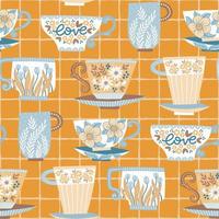 Vector seamless pattern with colorful painted tea cups