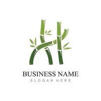 bamboo logo with green leaves vector illustration template