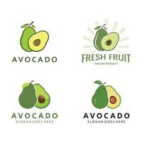 Natural Fresh Avocado Fruit Logo Template. Vector Illustration of Half Avocado Fruit with Leaves.