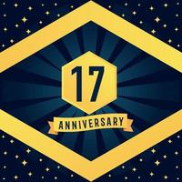 17 year anniversary logotype design with blue twist infinity multiple line design in yellow color border template vector illustration