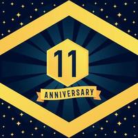 11 year anniversary logotype design with blue twist infinity multiple line design in yellow color border template vector illustration