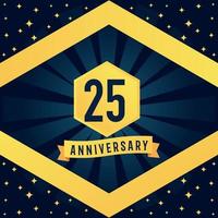 25 year anniversary logotype design with blue twist infinity multiple line design in yellow color border template vector illustration