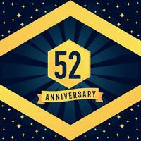 52 year anniversary logotype design with blue twist infinity multiple line design in yellow color border template vector illustration