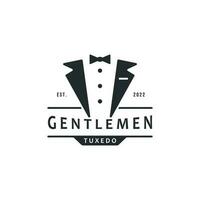 Tuxedo Suit Logo Template with Bow Tie For Men's Fashion. vector