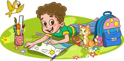 Little Kid Painting On Floor cartoon vector
