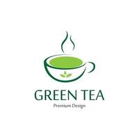 Herbal Green Tea Logo Template. Green Tea In A Cup Vector Illustration.