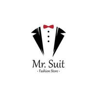 Tuxedo Suit Logo Template with Bow Tie For Men's Fashion. vector