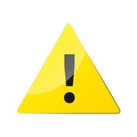 Attention pictogram. Yellow triangle with exclamation mark. Alert icon. Vector illustration isolated on white background