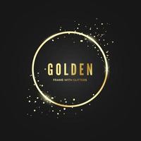 Golden Circle Frame template with glitter effect for banner and poster. Gold frame with space for text.  Vector illustration isolated on dark background