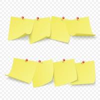 Reminder board with empty yellow stickers attached with red pins. Vector illustration